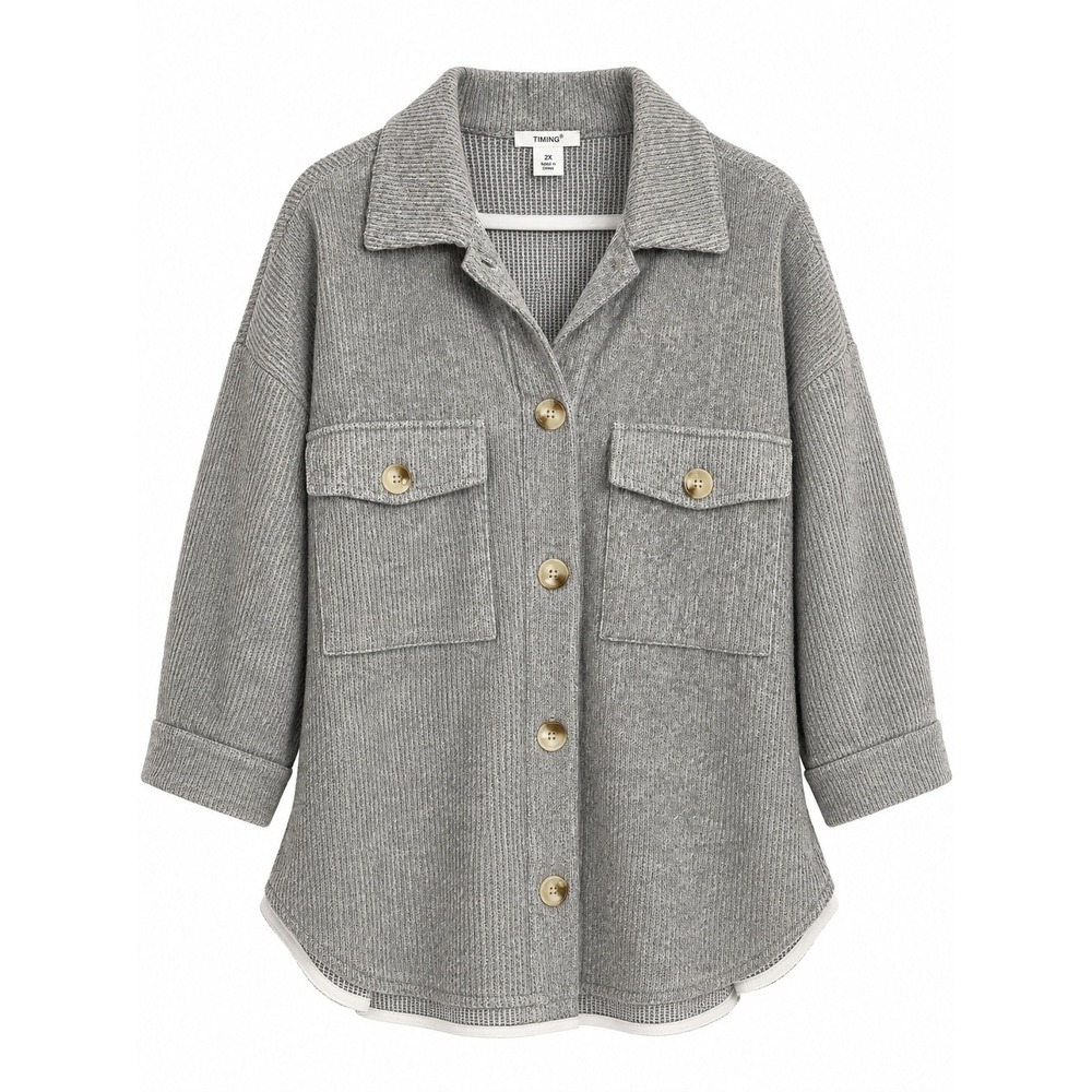 Timing Gray Brushed Button-Down Shacket – Size 3X – NWT